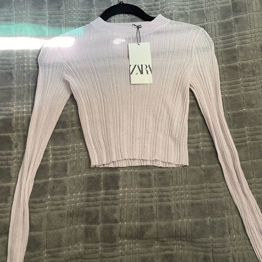 Zara Women's Light Pink Ribbed Crop Top